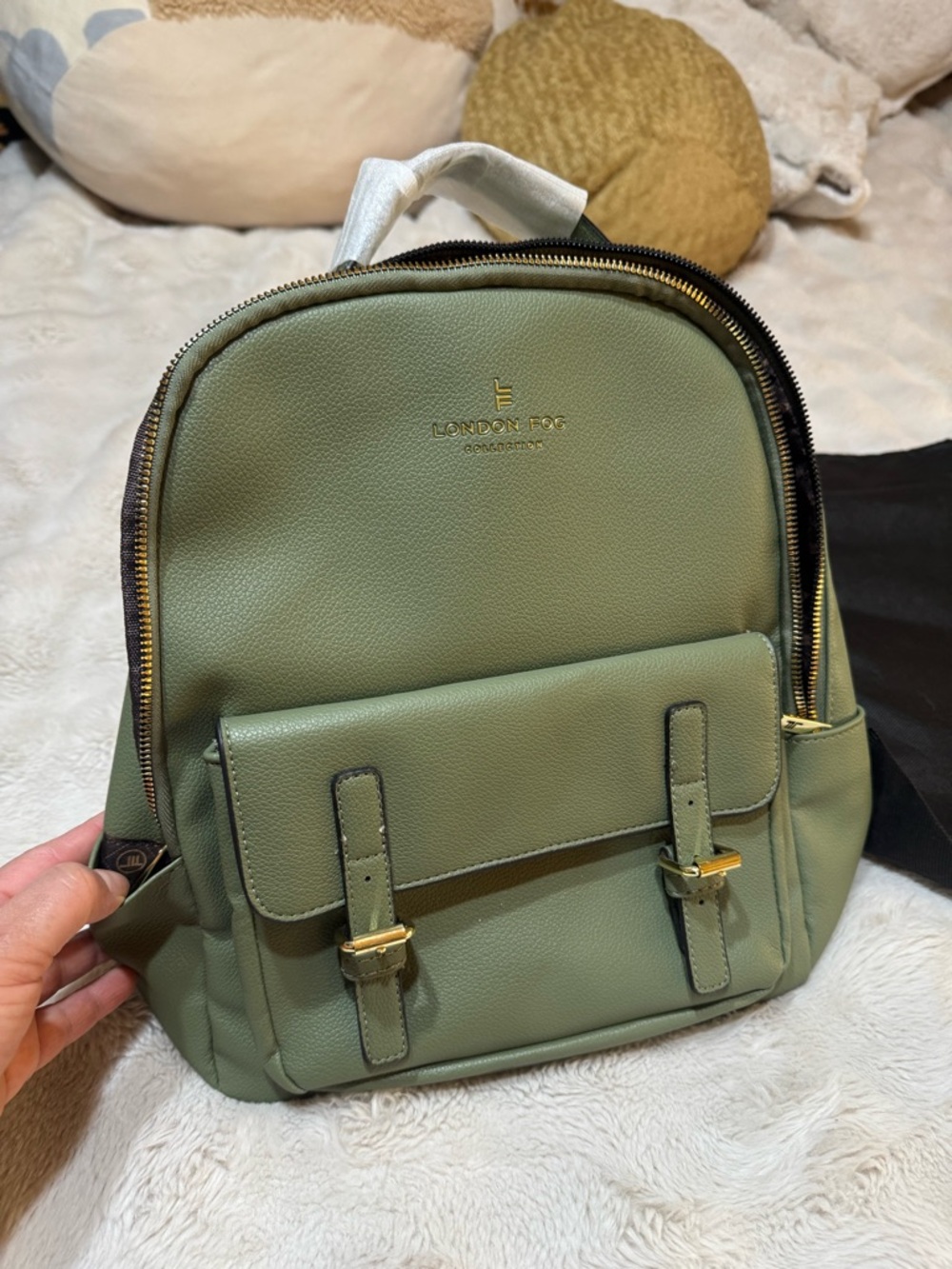 London Fog Olive Green Faux-Leather Men's Backpack